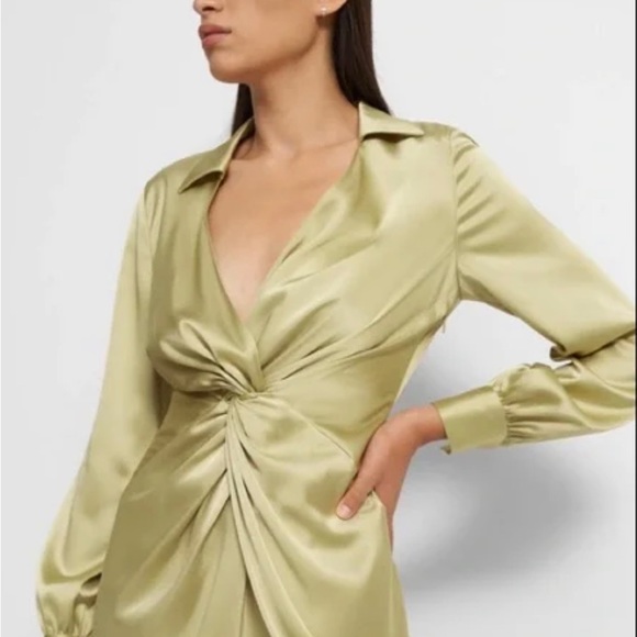 Theory Satin Twist Pale Lime Dress size 0 - Picture 3 of 6